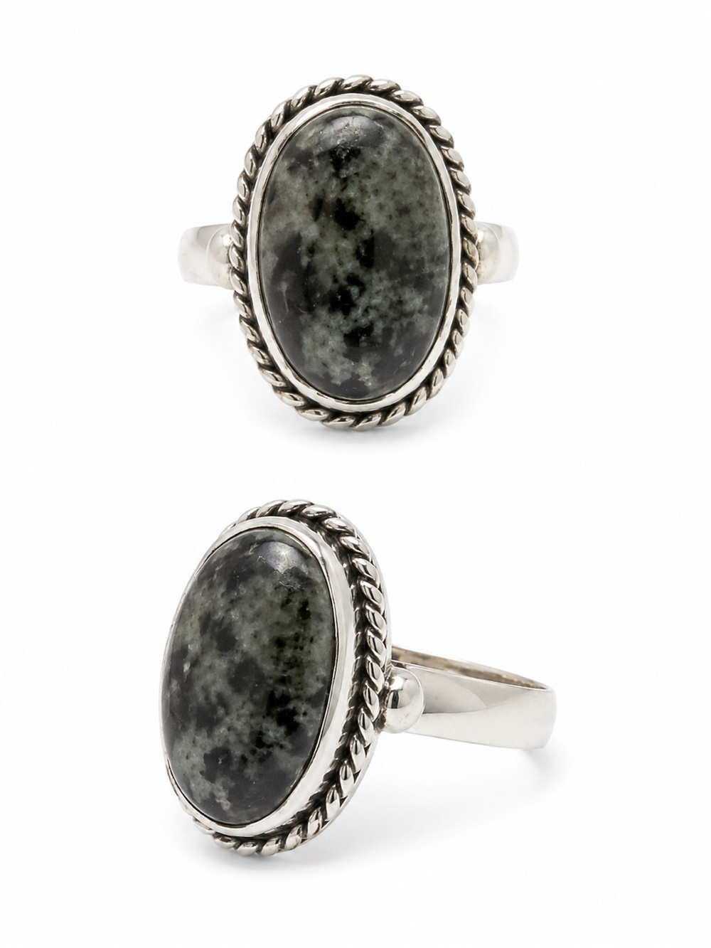 Sterling Silver Oval Green Jasper Ring